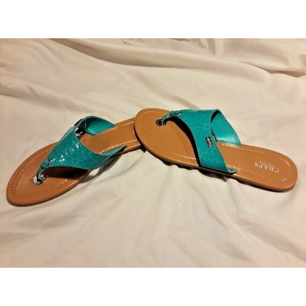 NWT Chaps Turquoise/Teel thong sandals in Reptile Print (CH653) - Size Sm: 5-6